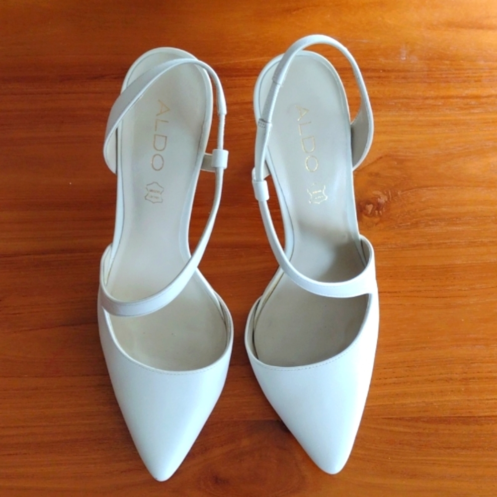 White leather heels